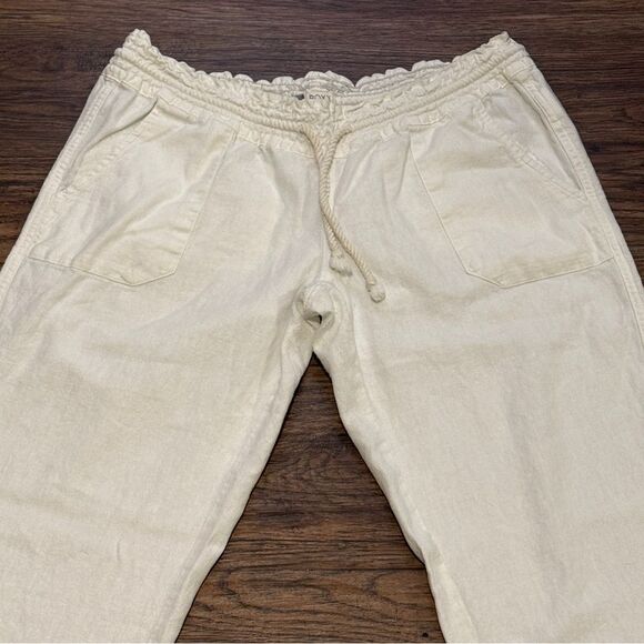 Roxy Oceanside Drawstring Pants Cotton Linen Blend White Size Large - Picture 3 of 15